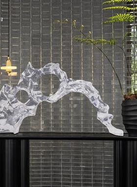 新中式太湖石透明树脂工艺品摆件轻奢样板房售楼处玄关雕塑装饰品