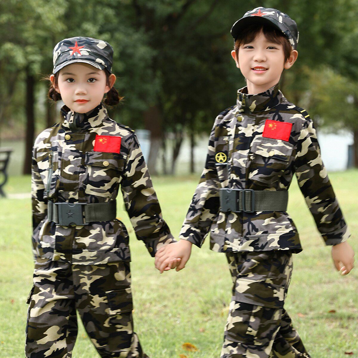迷彩服儿童套装男女军训服户外运动会纯棉军装当兵特种兵表演出服