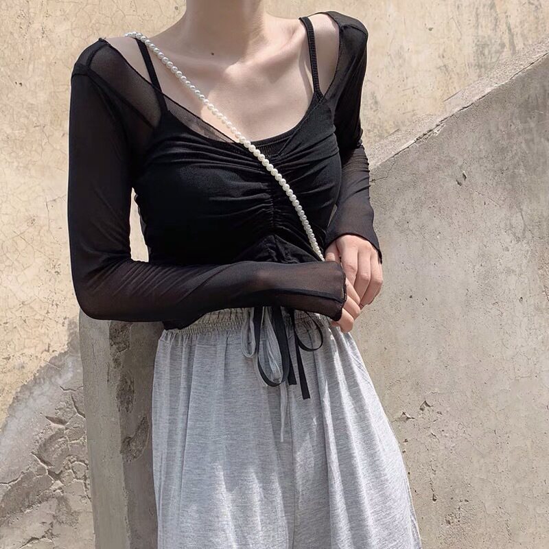 舞纱衣芭蕾舞蹈形体成人练功服抽绳网纱上衣现代舞艺考罩衫飘逸