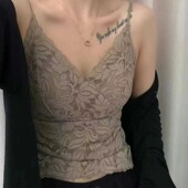 纯欲蕾丝花边细肩带美背吊带背心女带胸垫内搭显瘦固定杯甜辣上衣