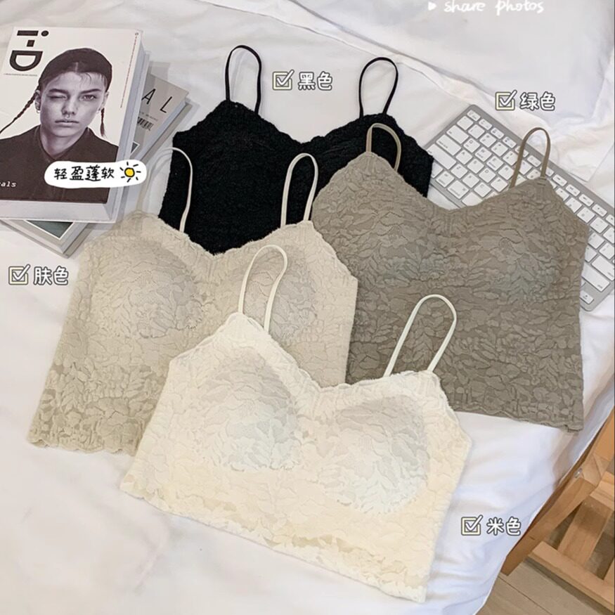 纯欲风花未眠提花蕾丝吊带背心女外穿性感带胸垫一体打底无袖上衣