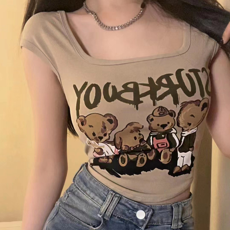 纯棉小熊飞袖背心女吊带上衣外穿带胸垫一体聚拢文胸打底内衣抹胸