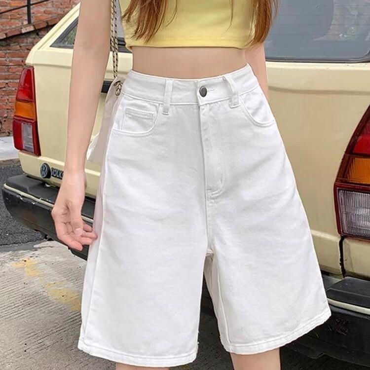 高腰牛仔短裤女2025新款夏季薄款直筒五分裤宽松显瘦白色阔腿中裤
