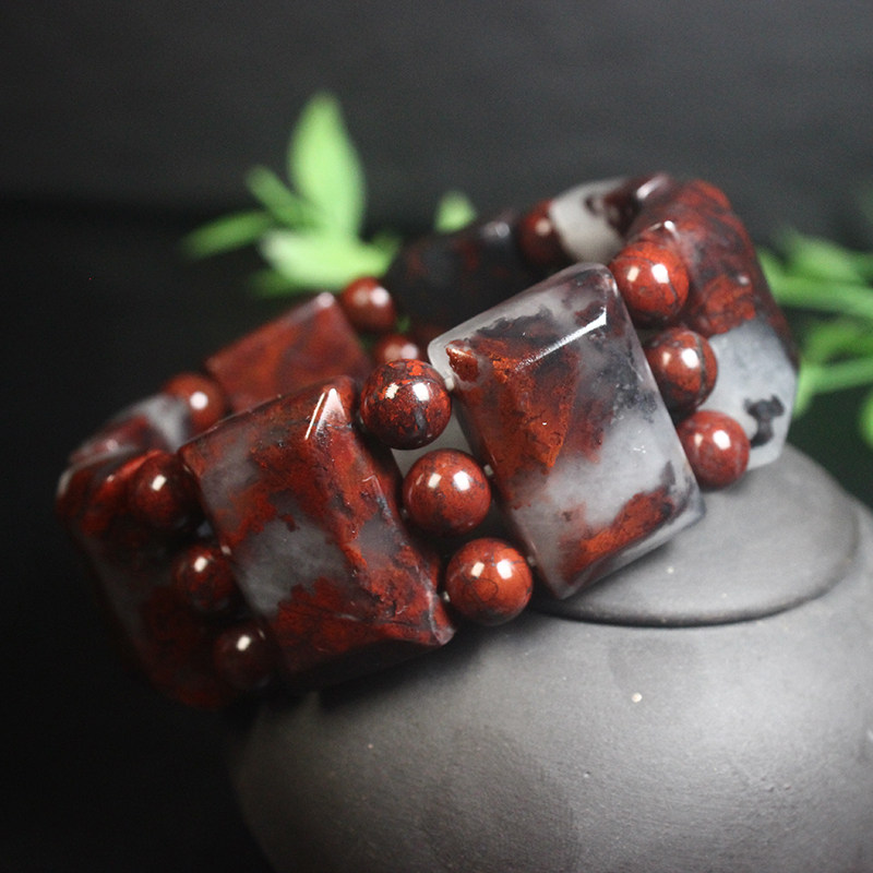 桂林鸡血玉乾坤料手链男款鸡血石手串天然玉石坦克链A带证书