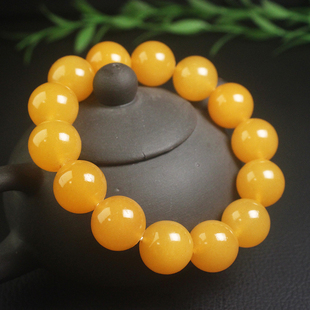 正品桂林鸡血玉地黄料手链黄色玉珠手串冰透时尚纯天然带证书16mm