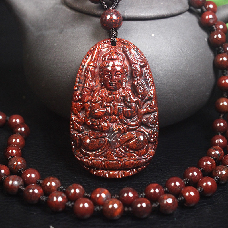 正品桂林鸡血玉乾坤料吊坠本命佛项链千手观音菩萨属鼠守护神