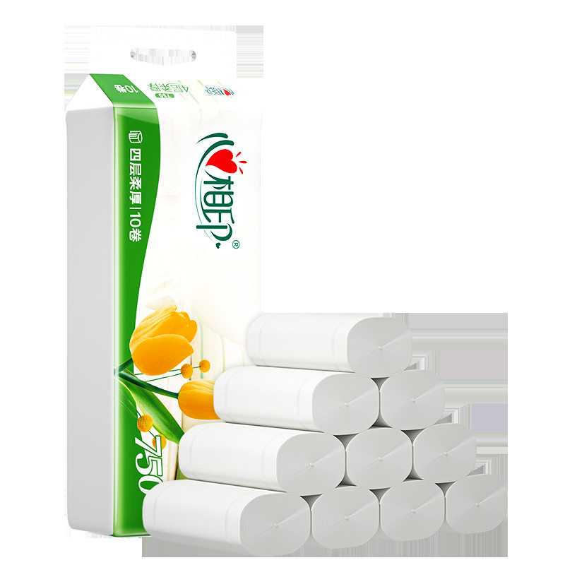 心相印卷纸卫生纸厕纸无芯中长卷纸巾柔厚4层750g10卷