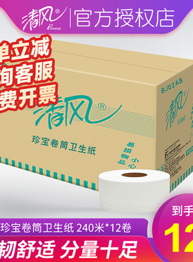 清風BJ02AB整箱大盤紙大卷紙衛生紙廁紙 2層240米*12卷公用衛生紙