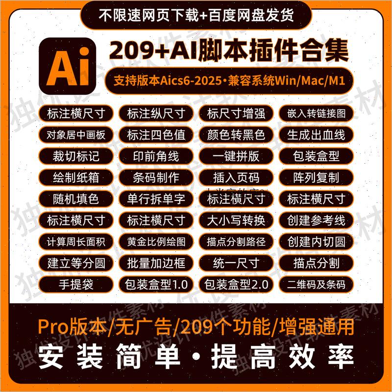 AI插件脚本合集cs6-2025尺寸标注条形码包装刀版角线多页打开PDF