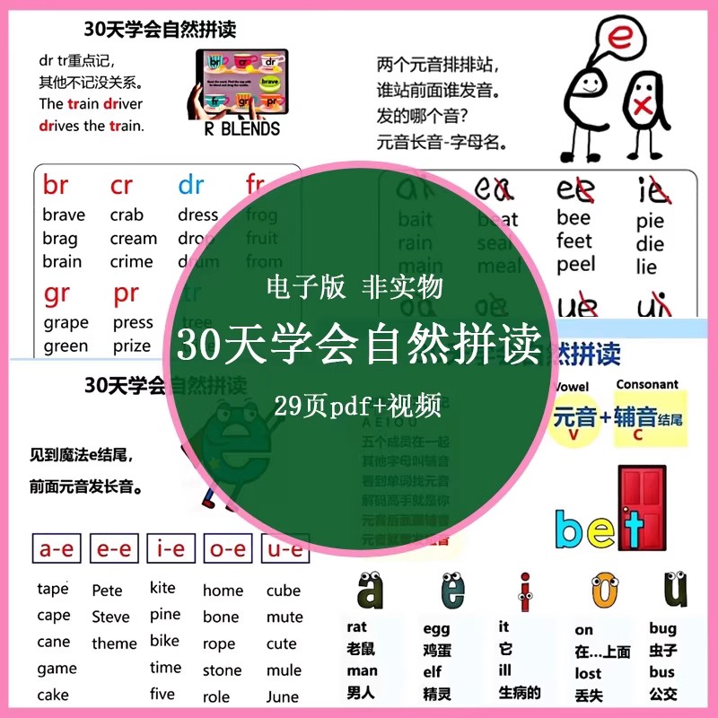 30天学会自然拼读pdf可打印速记口诀phonics规则英语单词发音技巧