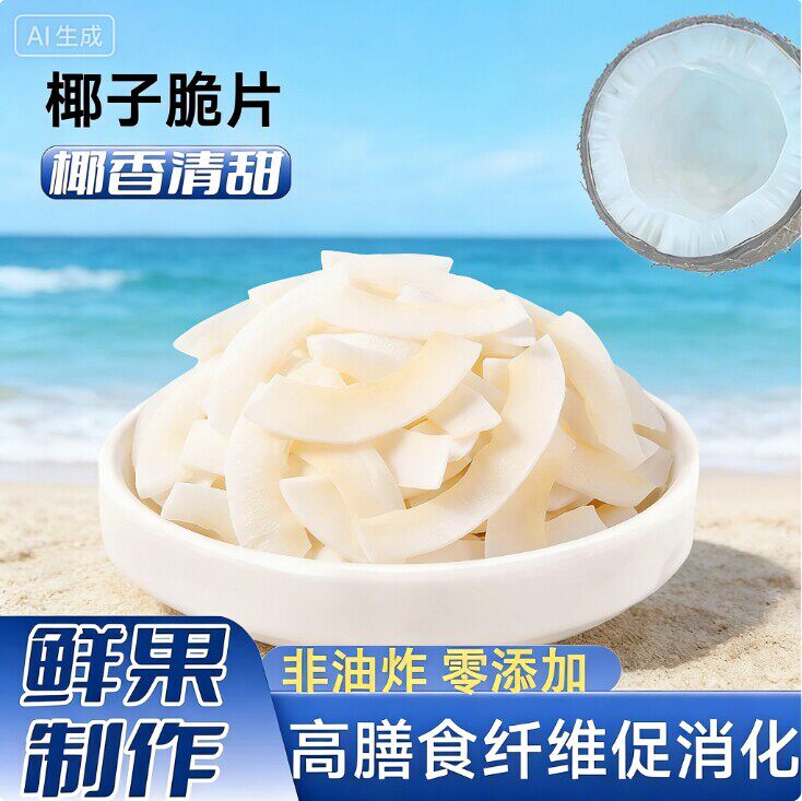 海南椰子脆片即食烤椰子片肉薄脆椰果干即食零食果干椰奶片袋装