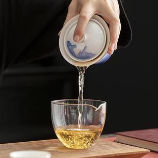 山水极客快客杯一壶三杯旅行茶具套装 唐舍 玻璃茶具便携泡茶盖碗