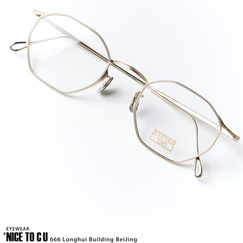 EYEVAN7285 176-47-902手工眼镜架精致多边形镜框金属近视眼镜