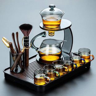 磁石茗堂水晶功夫茶杯套装 新品 家用人自动茶具玻璃懒茶吸壶泡茶防