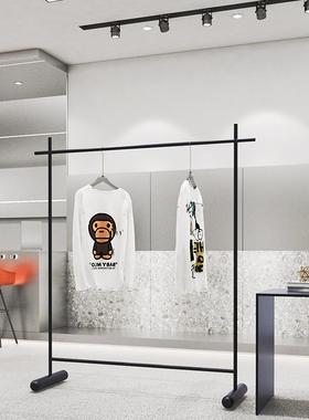 服装店展示架不锈钢陈列落地式黑色挂衣架中岛货架男女装店衣架