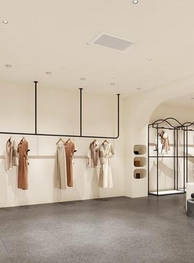 服装店展示架黑色吊顶吊架悬挂衣架婚纱店女装店挂衣架U型吊挂杆