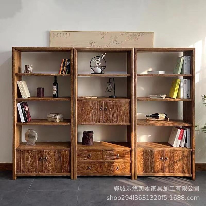 实木博古架老榆木架子收纳落地置物架客厅隔断墙壁民宿装饰博古架