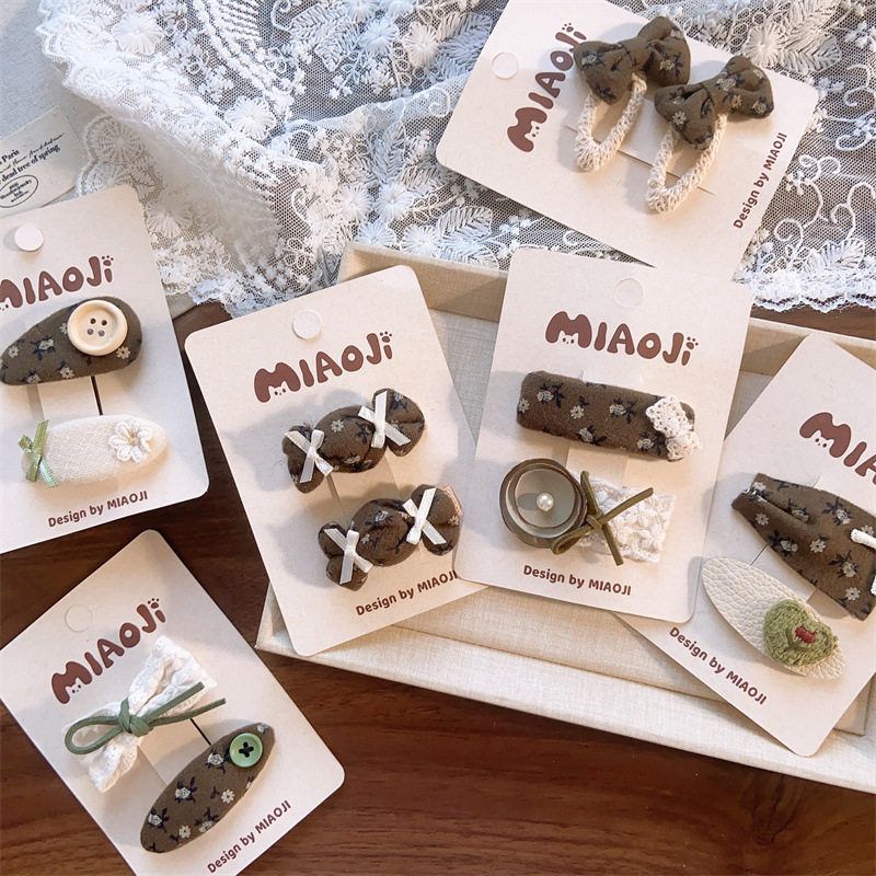 新款韩系军绿碎花布艺糖果蝴蝶结儿童发夹女童侧边刘海夹发卡发饰