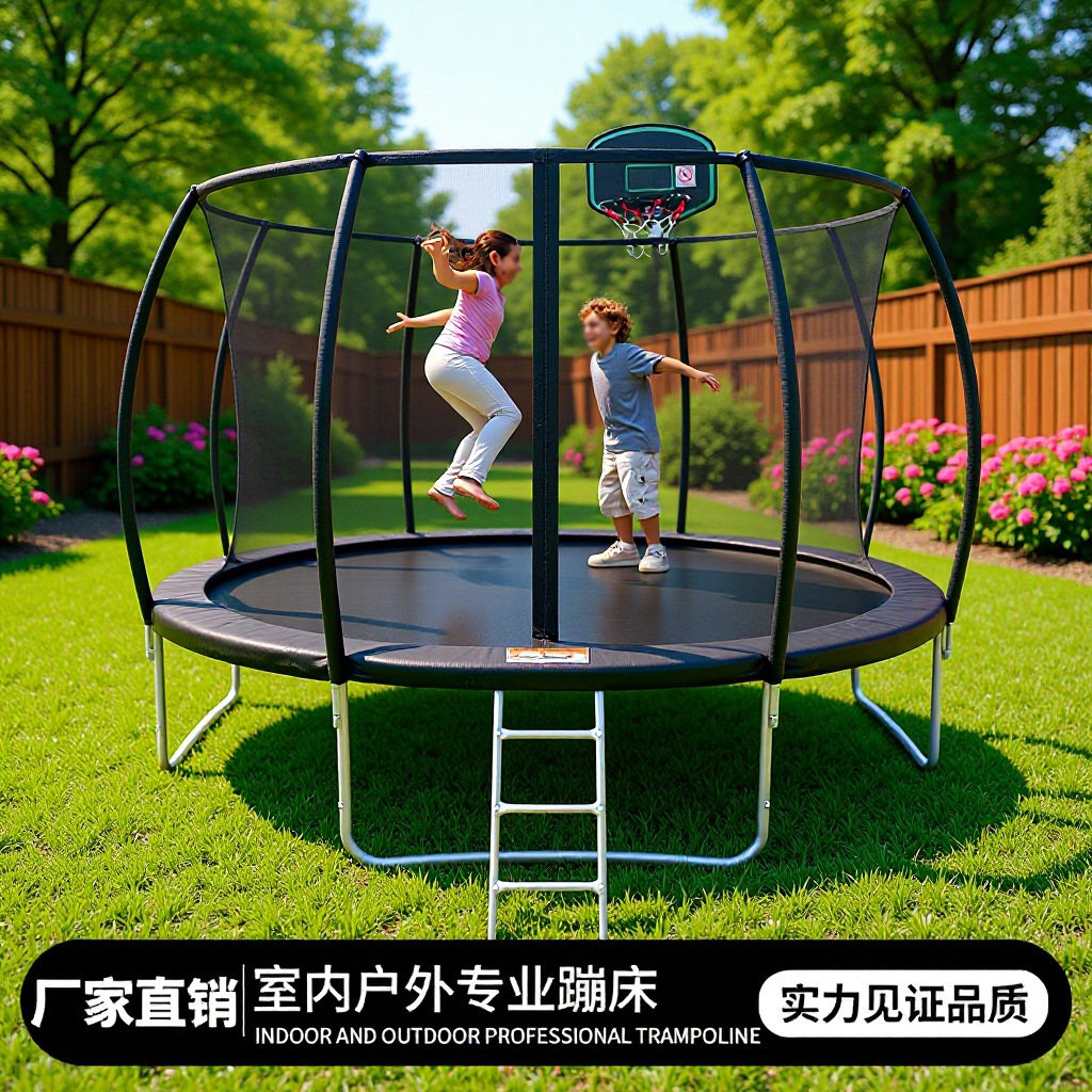 厂家直销室内户外专业大型蹦床儿童成人带篮网梯子家庭娱乐弹跳床