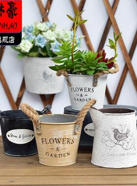 花盆铁桶铁桶花盆铁艺花盆桌面装饰摆饰手工个性创意绿植北欧覆古