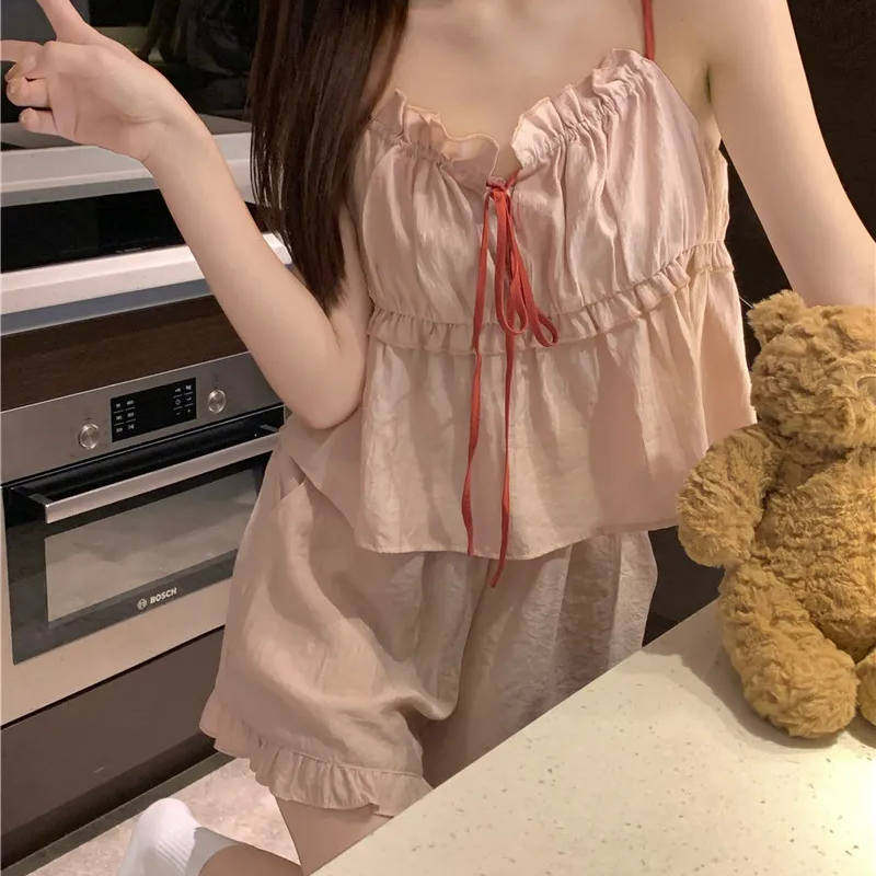 性感睡衣女夏撞色吊带家居服套装