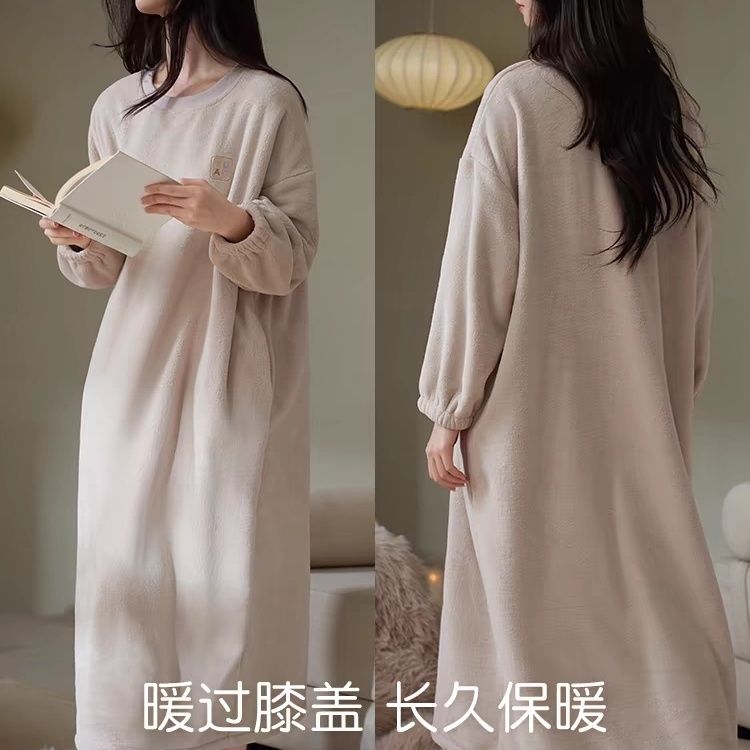 加厚德绒女保暖睡裙200斤家居服