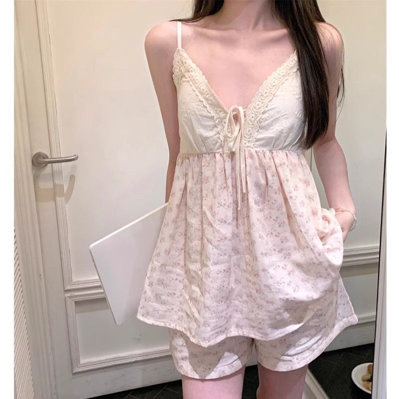 带胸垫吊带短裤家居服套装家居服