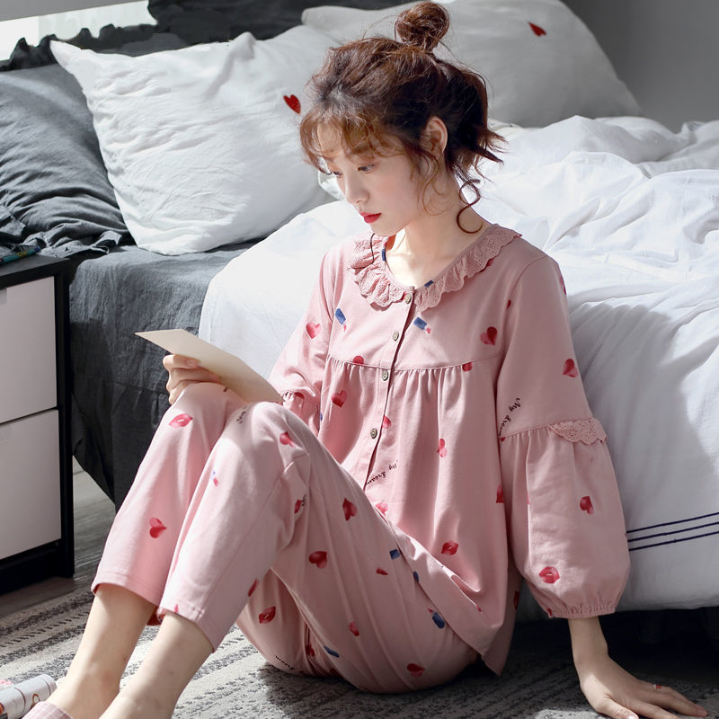 睡衣女春秋款纯棉长袖家居服