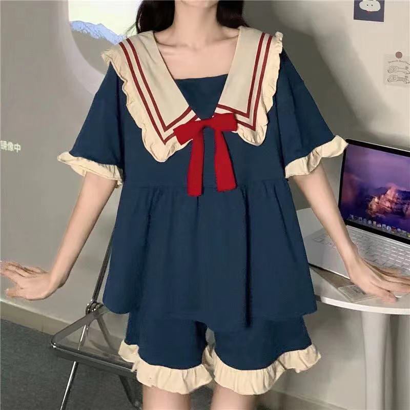 睡衣女夏季套装新款女宽松家居服