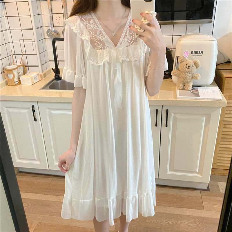 网纱睡裙女夏薄款甜美短袖睡衣