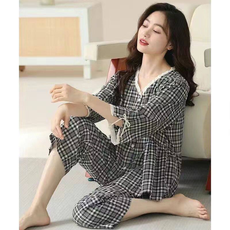 睡衣女夏天可爱甜美纯棉套装短袖短裤夏季薄款开衫可外穿家居服