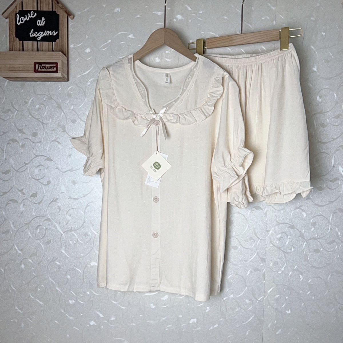 夏季纯棉短袖短裤公主风女家居服