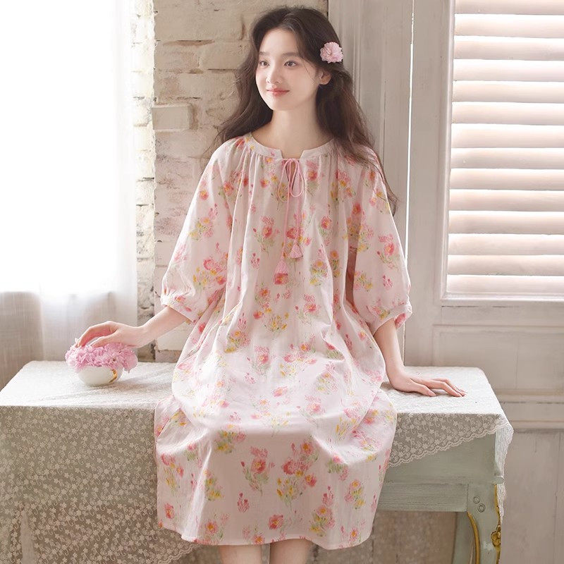 睡衣女夏睡裙纯欲风七分袖家居服