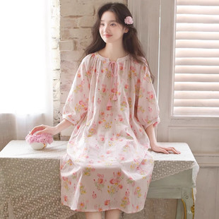 睡衣女款2025新款夏季睡裙纯欲风甜美韩版纯棉七分袖家居服