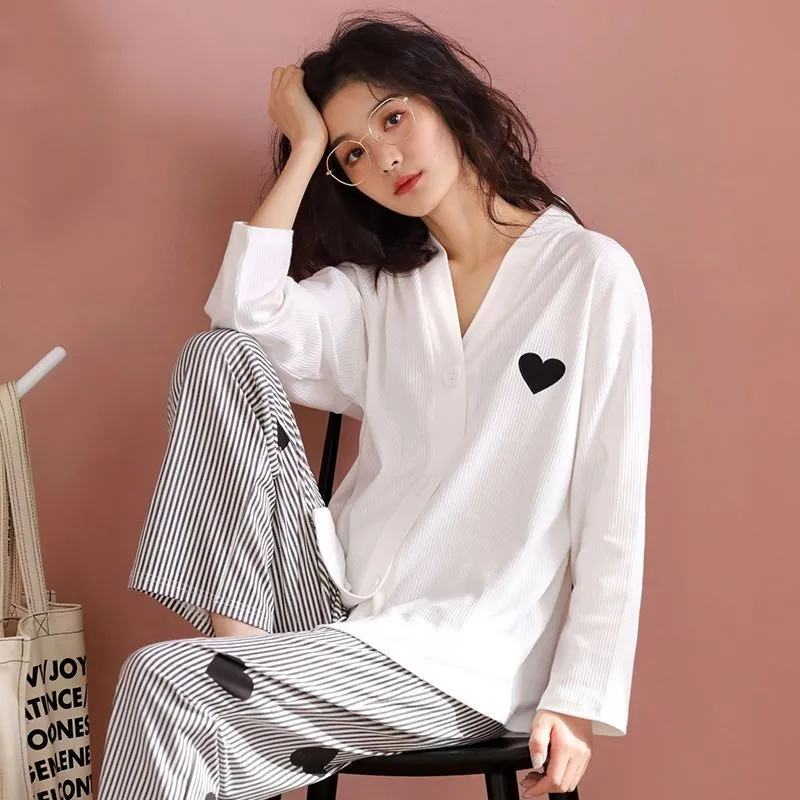 睡衣女春秋纯棉长袖开衫家居服