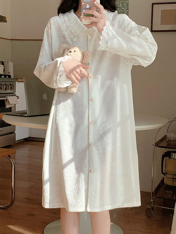 春秋季金丝绒睡裙新款开衫家居服