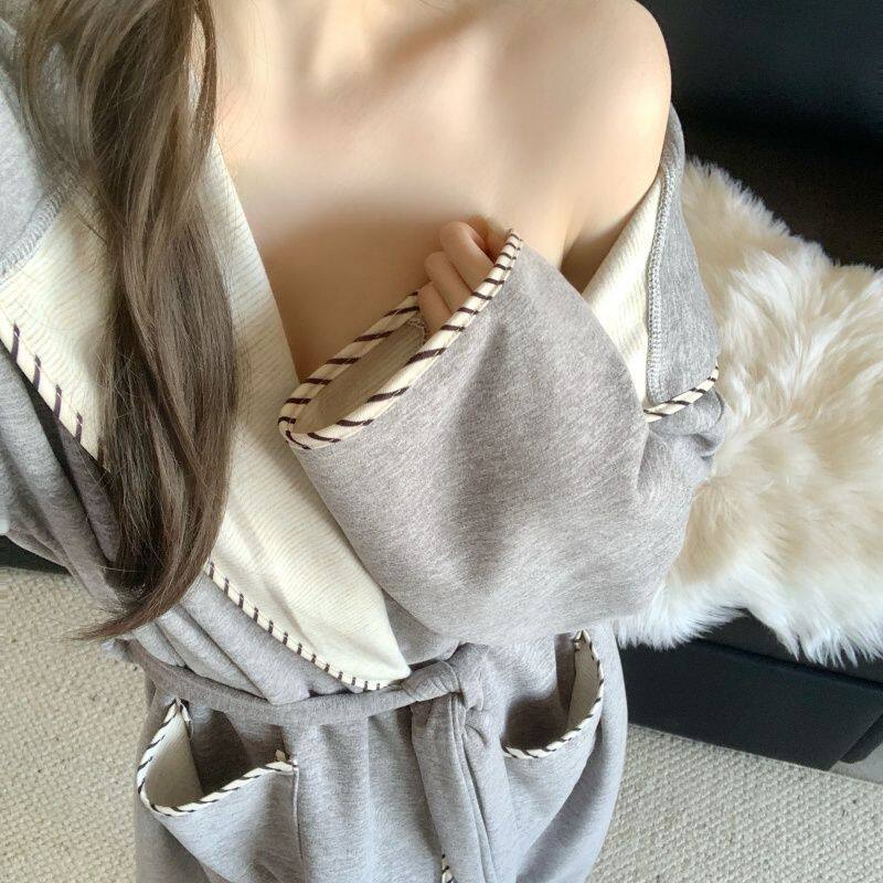 秋冬连帽长袖睡袍睡衣女家居服