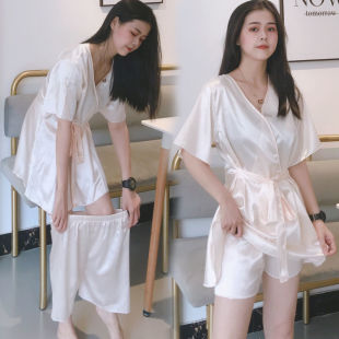 外穿韩版 连衣睡裙女夏冰丝套装 宽松学生可爱 新款 ins睡衣女夏套装