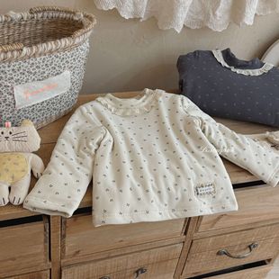 大小卷 25冬夹棉一件过冬儿童韩式小碎花女童蚕丝加厚打底衫上衣