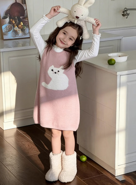 宝宝可爱背心裙2025春秋款休闲无袖粉色背心马甲韩版新款连衣裙