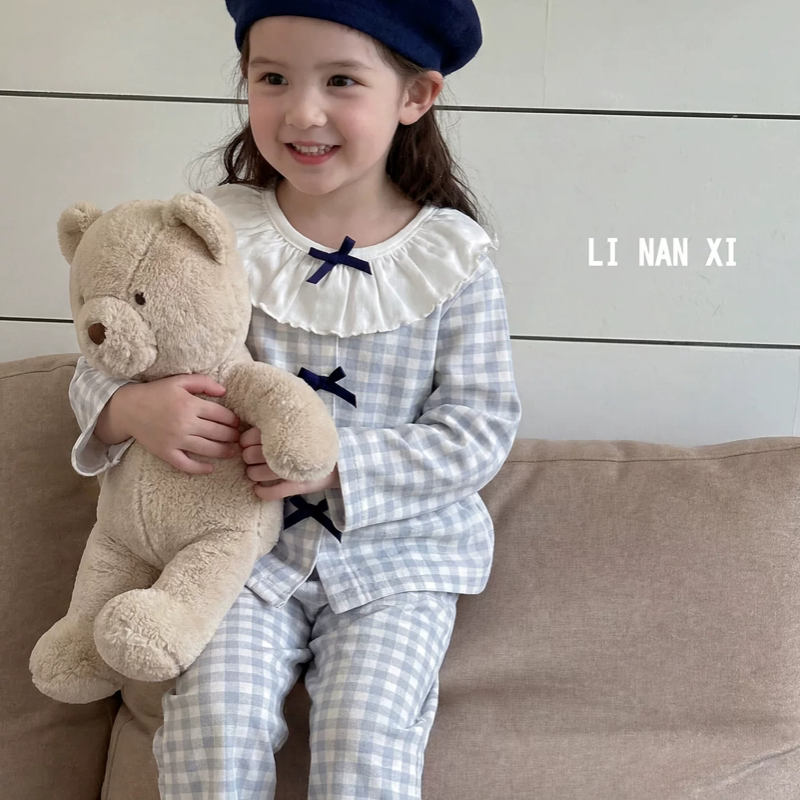 里南希 女童睡衣26早秋儿童a类家居服羊毛拉架韩版蝴蝶结长袖长裤