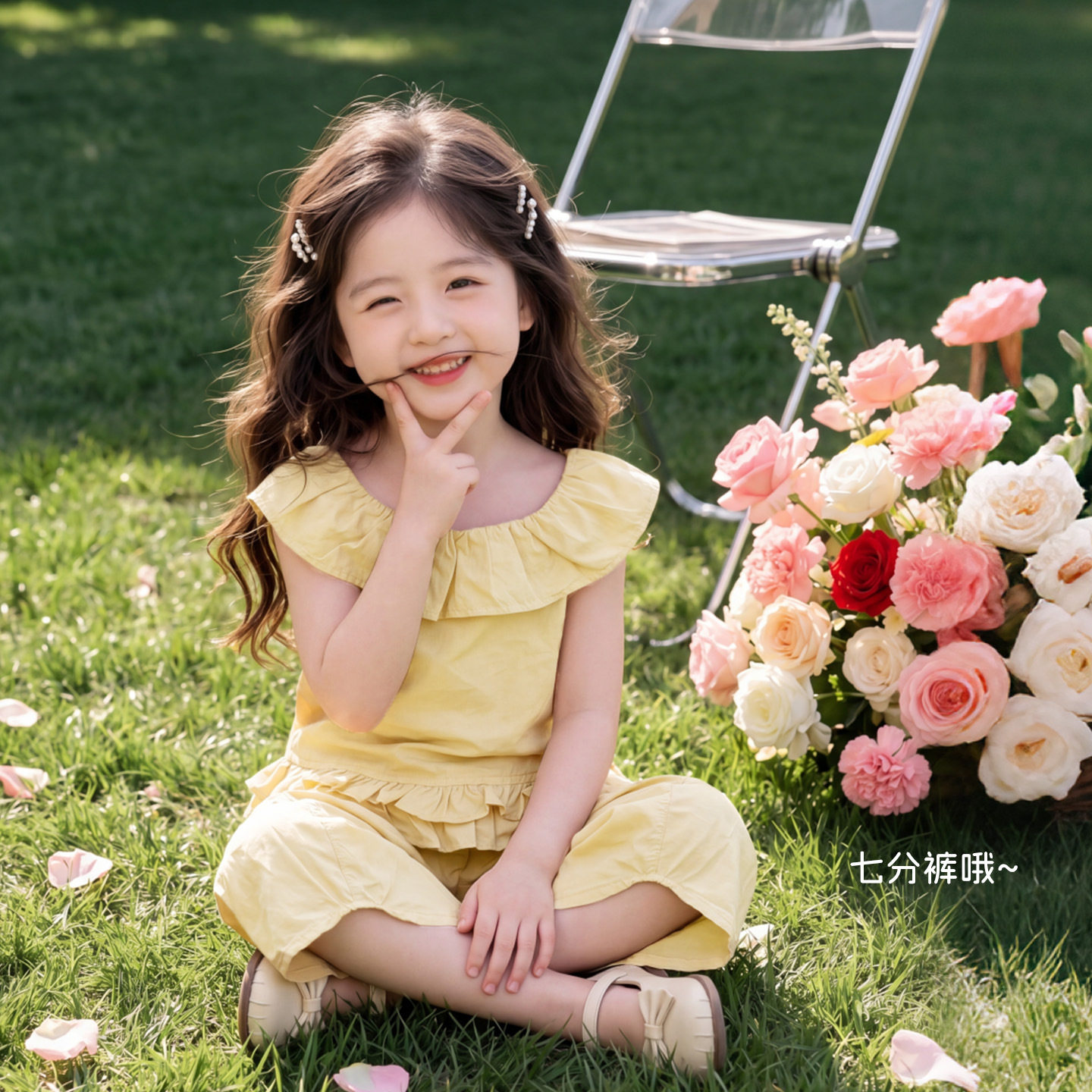 大小卷 2026新款儿童背心上衣阔腿裤子夏季新款女童洋气甜美套装