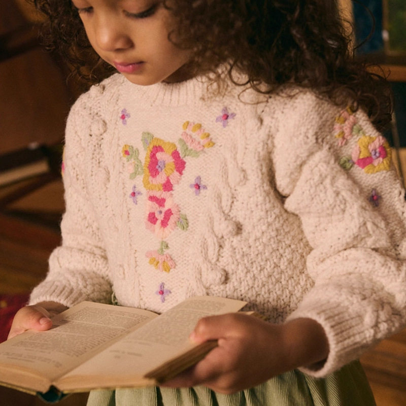 现货 秋冬季新款花朵刺绣女童套头针织开衫外套精致儿童长袖毛衣,童装/婴儿装/亲子装,毛衣/针织衫,淘宝优惠券,粉丝福利购,淘宝优惠卷