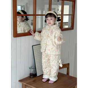 湖州织里童装 儿童冬季加厚保暖家居服 卡通兔子可爱女童睡衣套装