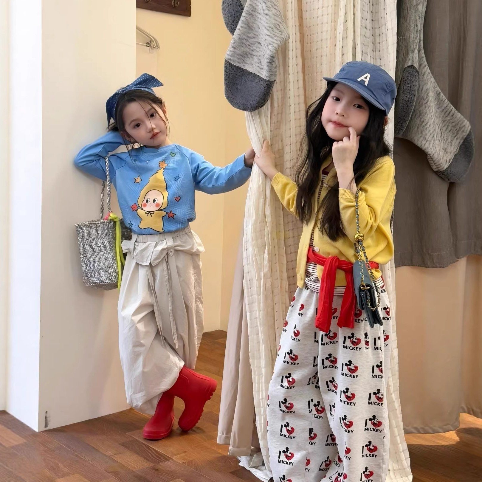 韩国童装26春夏款儿童纯色毛衣开衫卡通休闲卫裤女童ins风阔腿裤