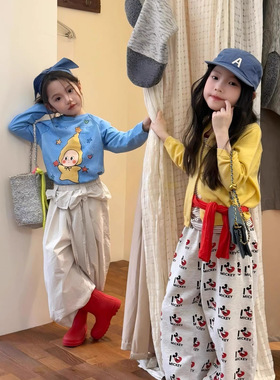 韩国童装26春夏款儿童纯色毛衣开衫卡通休闲卫裤女童ins风阔腿裤