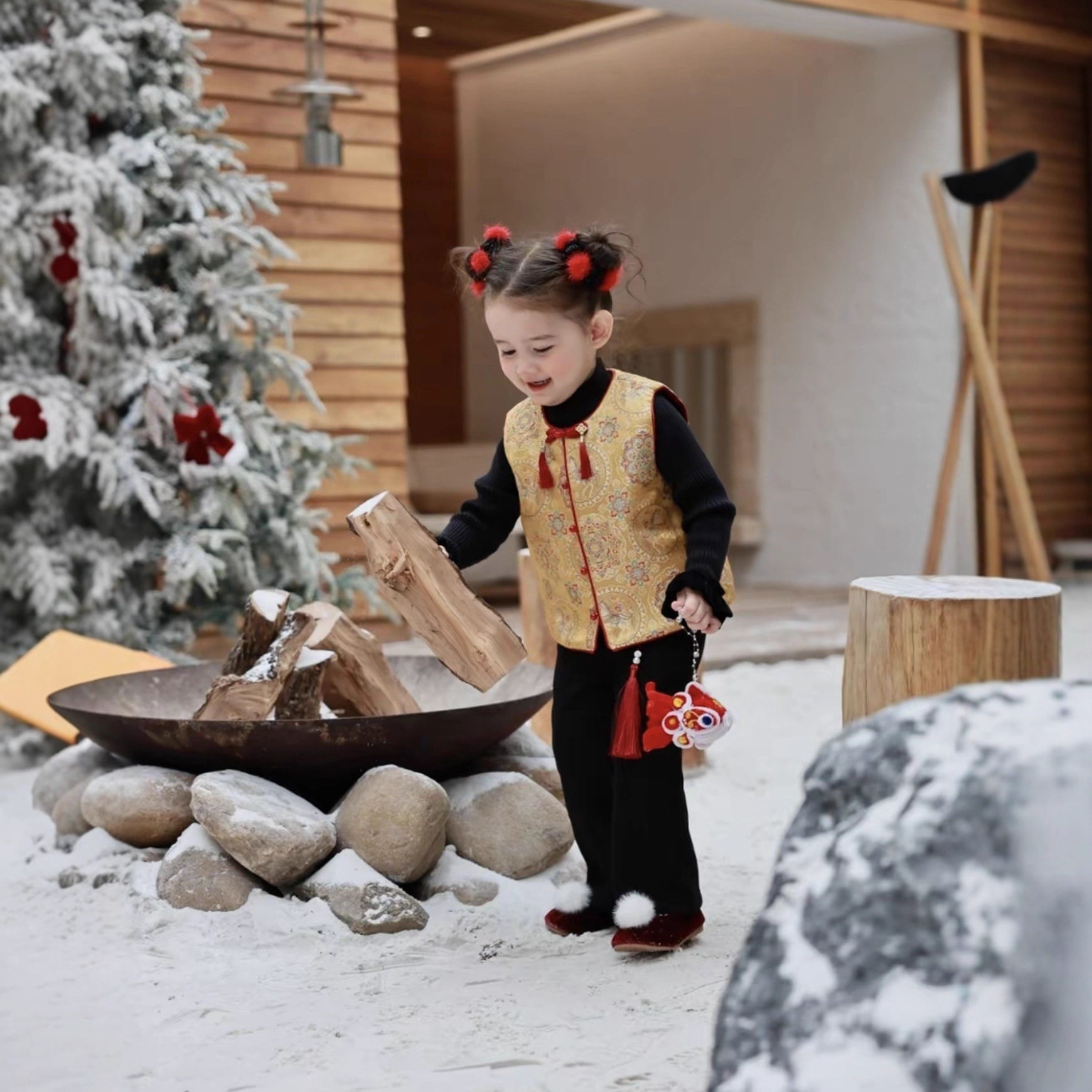 大小卷【锦绣芳华】冬季新款女童中国风两面穿马甲儿童新年拜年服