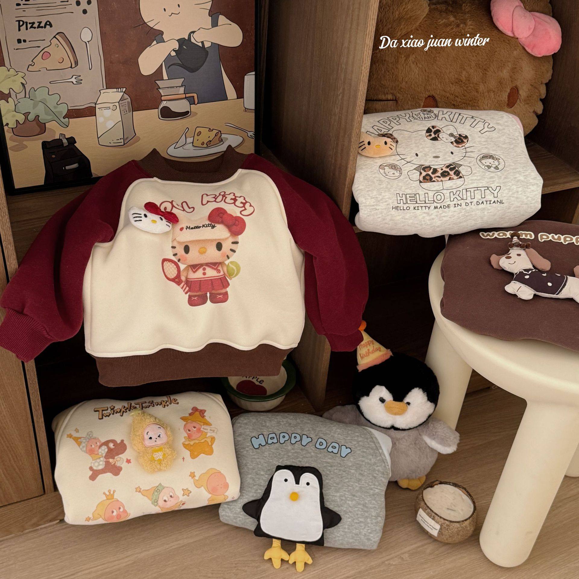 大小卷儿童加绒卫衣25秋冬男童女童羊羔毛加厚一体绒卡通卫衣