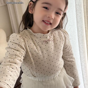 大小卷 25冬夹棉一件过冬打底衫波点女童半高领蚕丝韩版加厚上衣