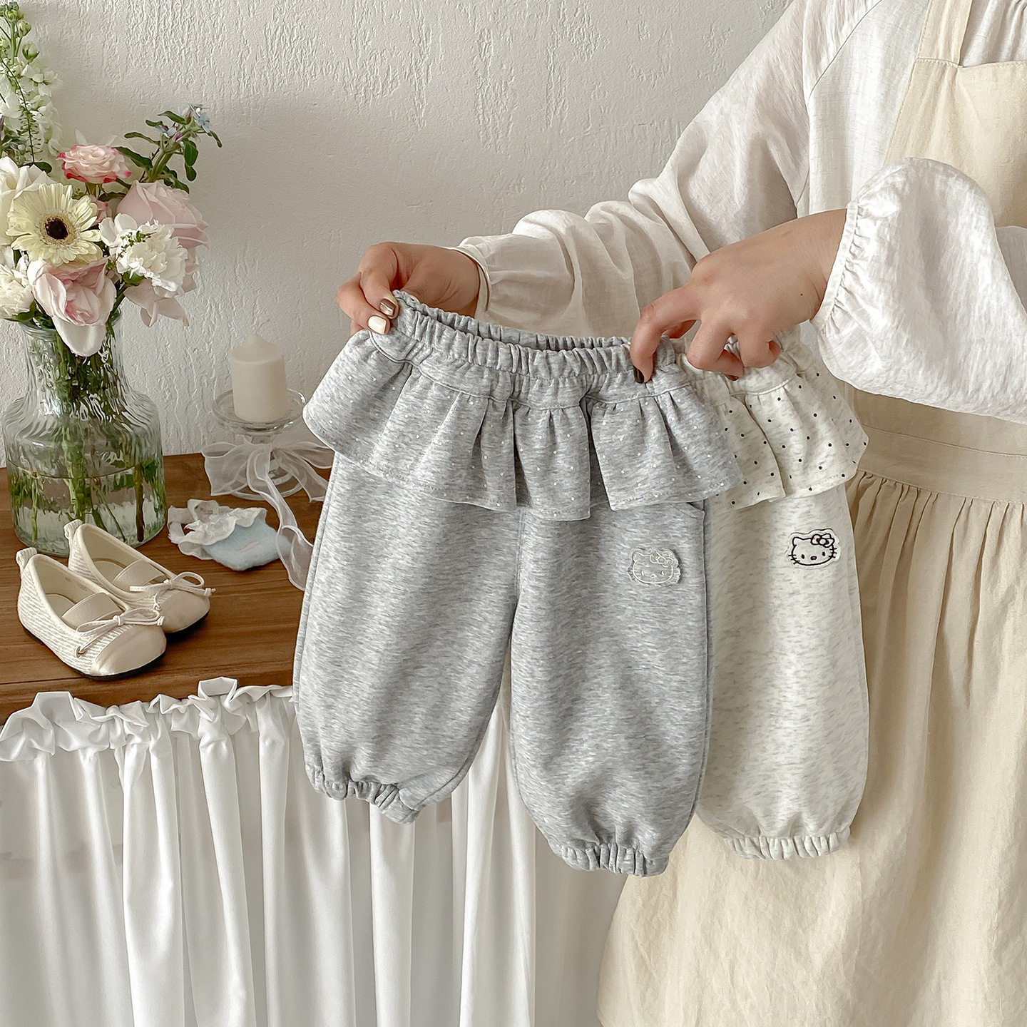 点兮春季新款婴幼儿针织裤子宝宝韩版洋气百搭卡通拼接纯色休闲裤